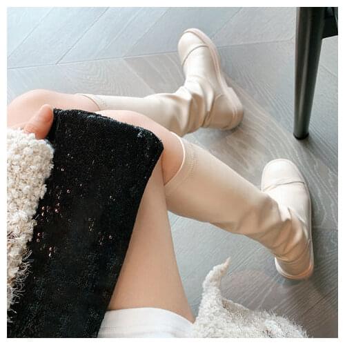 2021 New Women Knee High Boots Stretch Leather Sock Boots Slim Fit Flat Botas Mujer Autumn Long Boot Casual Bota Feminina