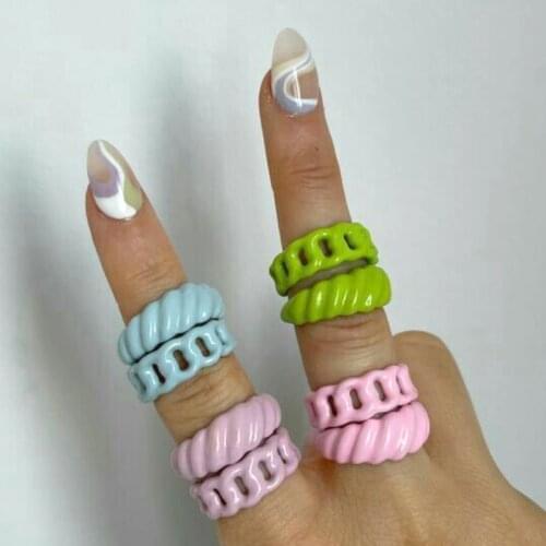 New INS Candy Color Hollowout Geometric Ring for Women Metal Vintage Punk 8090s Aesthetic Charm Ring Y2K Jewelry Friends Gifts