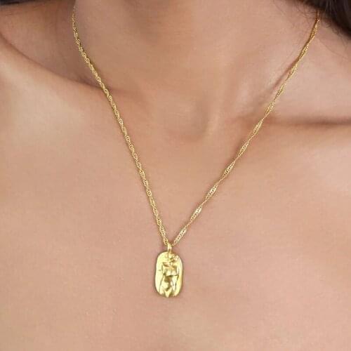 European and American necklace pendant womens character tag necklace brass vintage gold 2021 new