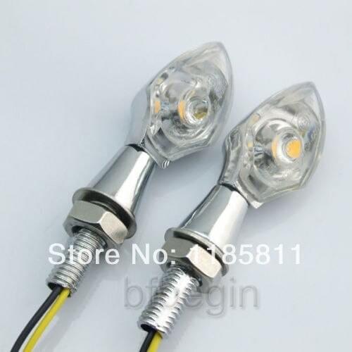 Pair Universal Chrome Mini LED Turn Signals lights Cruiser Chopper Cafe Racer Old School Bobber Touring Street bike Dirt bike