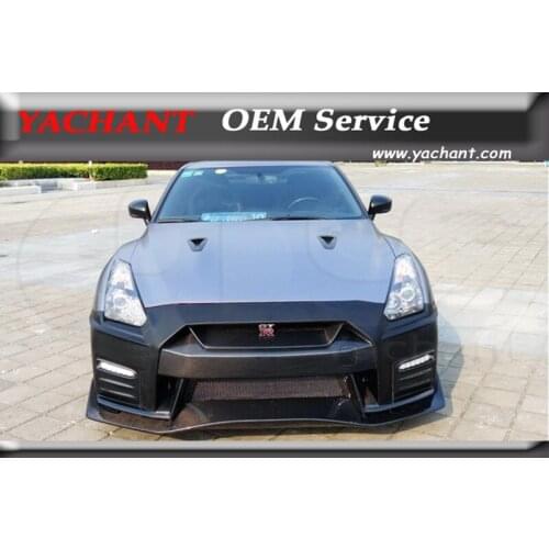 Portion Carbon Fiber Front Bumper Fit For 08-15 R35 GTR GTRR35 GTR-R35 2017 NI Style FRP Front Bumper Bar w/ Carbon Nose Lip