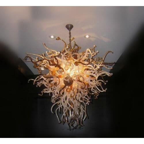 Rustic Style Chain Hanging LED Pendant Lamp Amber and White Hand Blown Glass Chandelier Lighting 70 by 80 CM