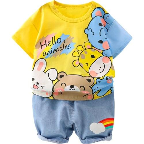 Cartoon Print Tops+Shorts 2Pcs Baby Boy Set Summer Clothes Suit Casual Childrens Clothing Newborn Girl Outfit Cotton Breathable