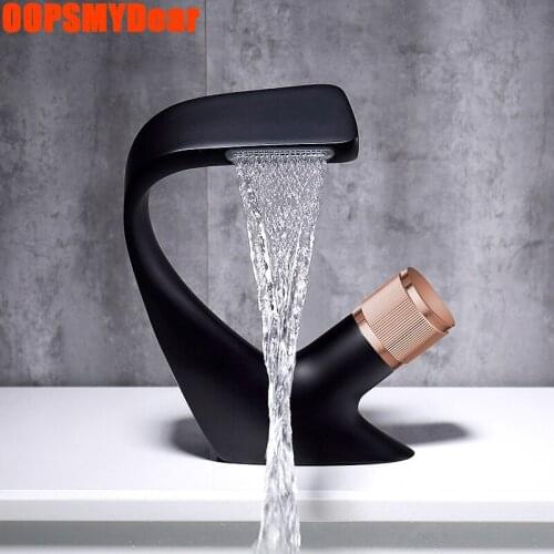 Hot Cold Mixer Basin Faucet Bathroom Sink Black Tap Deck Mount Waterfall Grifo Washbasin Modern Kraan Single Hole White Torneira