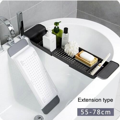 Bathtub Storage Rack Sink Drain Holder Bath Tray Shelf Tub Retractable Bathroom Tools Makeup Organizer Plastic Kitchen Storage