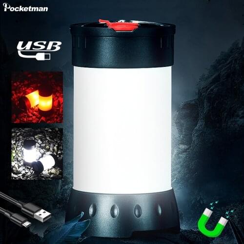 LED Camping Light USB Rechargeable Camping Lamp with Hanging Hook Waterproof Work Light 5 Modes Magnetic Tail Emergency Light