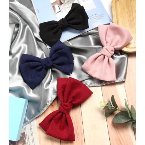 Vintage Solid Big Bow Hairpin Flax Hair Clips Satin Barrettes Simple Accessories Elegant Fashion Ornaments For Women Headdress