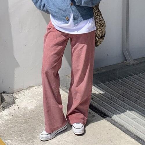 Women High-Waist Wide Leg Pants Solid Korean Corduroy Full-Length Womens Trousers 2021 Summer Loose Y2k Female Pant Plus Size