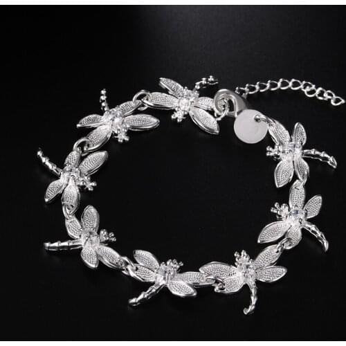 Hot Pretty crystal Dragonfly fashion 925 sterling silver Bracelets for woman Wedding party Holiday gift noble fine Jewelry