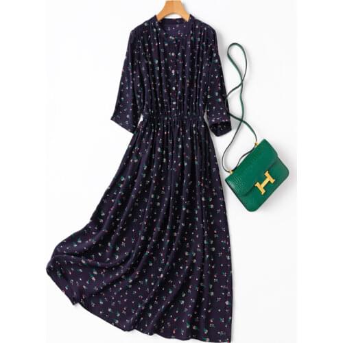 2021 summer womens fashion fashion Franc French romantic printing silk dress one piece