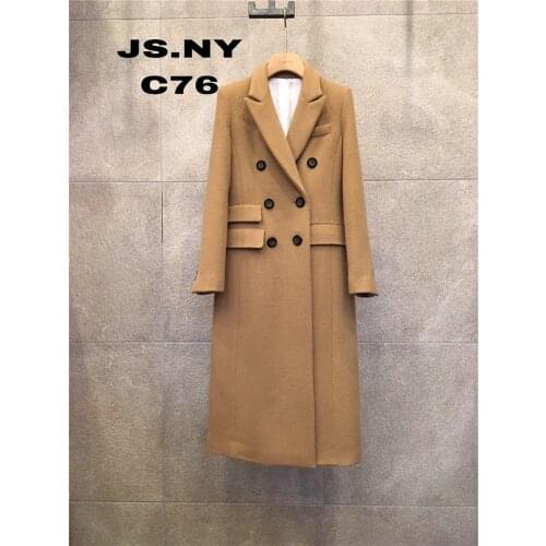 2021 South Korea autumn and winter wool camel coat feminine slim asymmetric double row button Alpaca JS coat