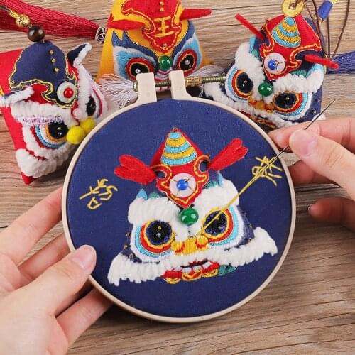 Zongzi Diy Embroidery Dancing Lion Cross-stitch Needlework Knitting Accessories Organizer Crafts for Adults Fun Jewelry Pendant