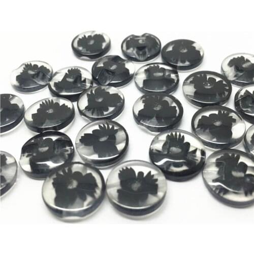 200pcs 14mm Clear+Black Resin Round Flower Sewing Buttons For Scrapbooking Garment Accesories Button Embellishments