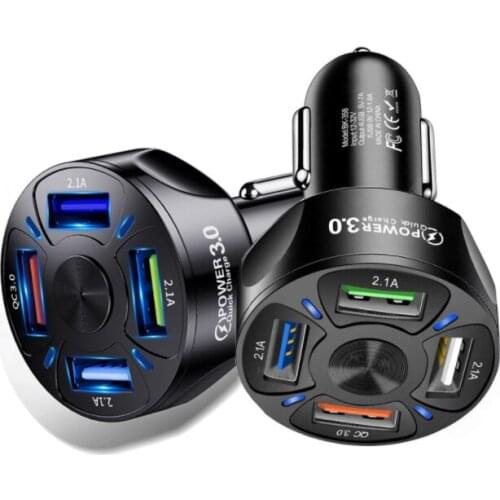 2021new CE/RoHS/FCC 4 Ports USB Car Charger 80pcs/ctn Window Box Packaging 7A QC3.0 Quick Charge For Phone MP3/MP4 Tablet