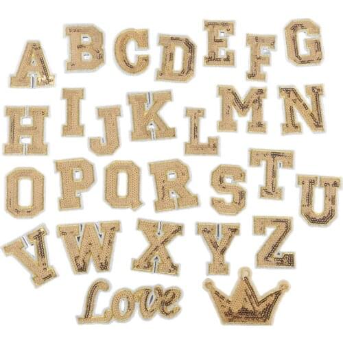 28 Pieces Glitter Sequins Patch A-Z Love Crown Alphabet Letter Sew On Patches Embroidery Applique for T-Shirt Hat Decor