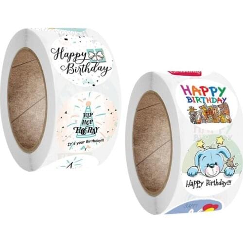 500pcs Happy Birthday Round Labels Handmade Kraft Paper Packaging Sticker Cupcake Candy Dragee Bags Gift Box Birthday Sticker