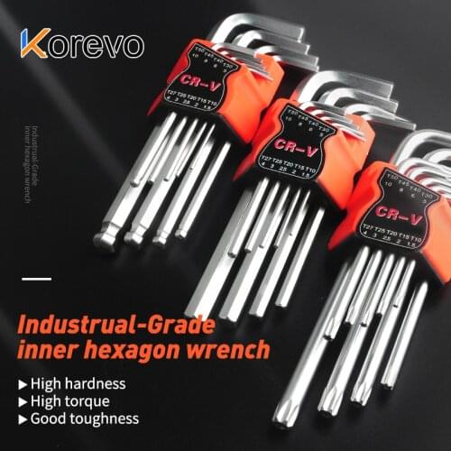 9PCS Screwdriver Hex Wrench Set Allen Key Hexagon Flat Ball Torx Star Head Spanner Key Set Long Size Hand Tools