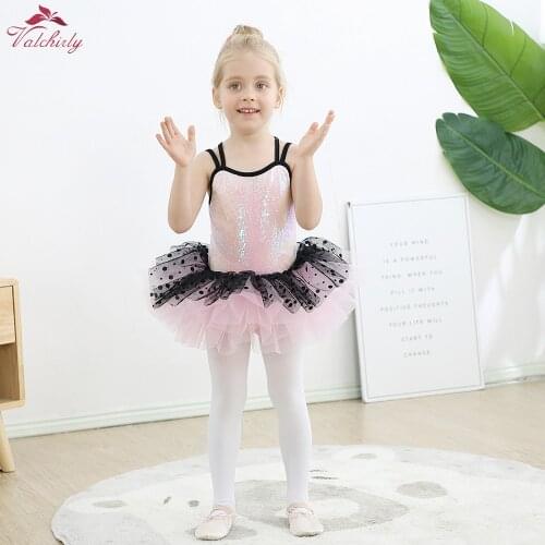 Pink Girls Ballet Tutu Tulle Dress Camisole Strap Gymnastics Leotard Round Pattern Costume For Kids Ballerina Performance