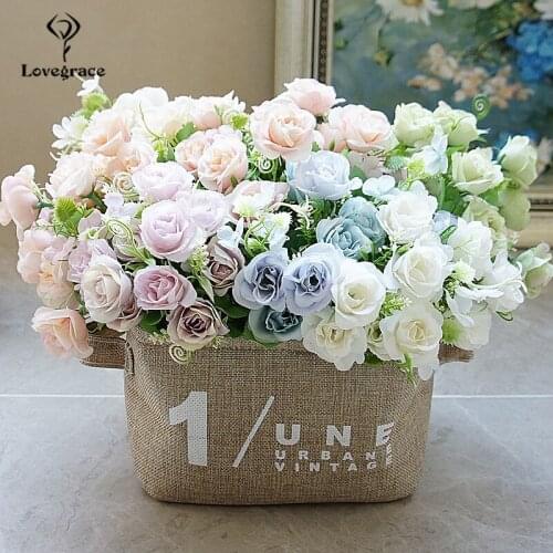 Lovegrace Bridesmaid Bouquet Wedding Flower Bunch of Flowers Pink Blue Rose DIY Bouquet Mariage Home Party Scene Layout Decor
