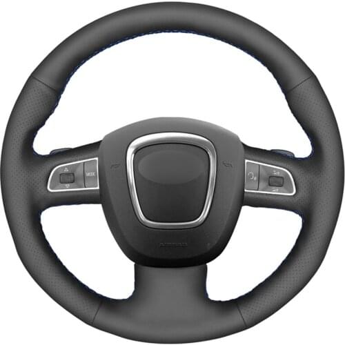 Black PU Faux Leather Hand-stitched Car Steering Wheel Cover for Audi A3 2006-2013 A5 S5 2008-2012 S6 Q7 2007-2011 RS4 2007-2008