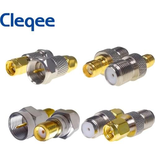 Cleqee 1PC F Connector To SMA Convertor Female Jack To Male Plug Straight RF Coaxial Adapter Gold Tone