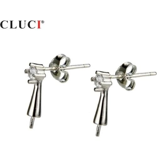CLUCI 925 Sterling Silver Drop Earrings Fine Jewelry Simple Pearl Earrings Mounting Silver 925 Earrings For Women SE025SB