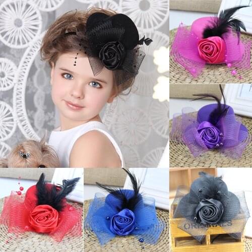 Girls Child Flower Hat Mesh Hairpin Fascinator Wedding Party Hairclip Accessory HATYS0032