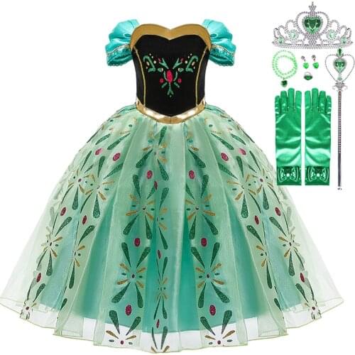 Anna Dress Snow Queen Princess Costume Girls Anna Cosplay Children Makeup Costume Kids Birthday Party Carnival Evening Dress