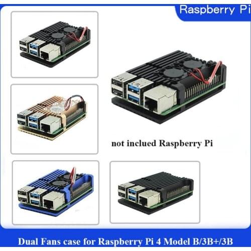 Dual Fans Raspberry Pi 4 Model B/3B+/3B 4 Color Aluminum Metal Case with Super Two Cooling Fan +Heat Sinks for Raspberry Pi 4/3