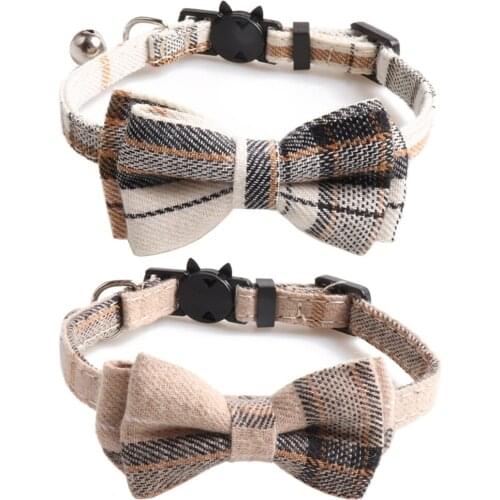 Bowtie Cat Collar Breakaway with Bell Classic Plaid Adjustable Safety Kitten Collars for Pet and Puppies from 7.8~10.2 Inch