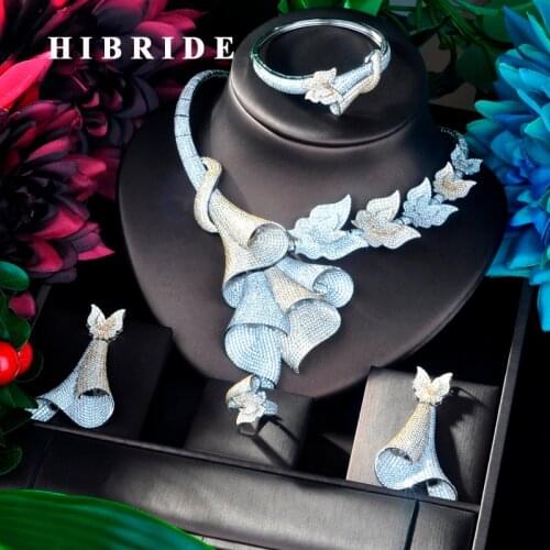 HIBRIDE Big 4 pcs Double Tone Pendant Gold Color Luxury Women Jewelry Set For Bridal Party Accessories Jewelry Party Gifts N-920