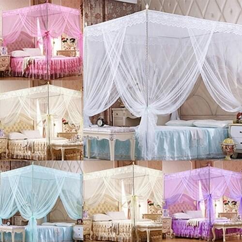 Square Three Side Openings Romantic Princess Lace Canopy Bed Mosquito Net No Frame for Twin Full Queen King Bed Frame