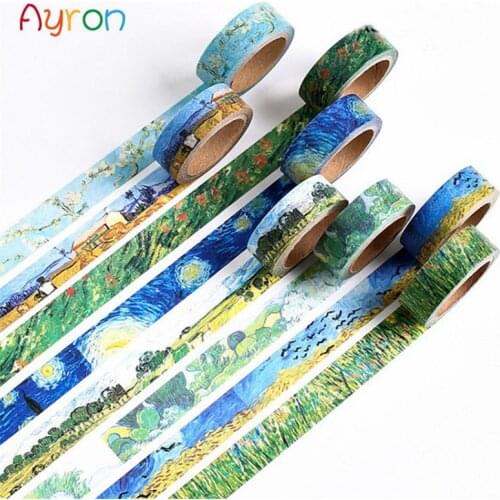 1 pcs 15 mm*7m Washi Tapes DIY Van Gogh Painting paper Masking tape Decorative Adhesive Tapes Scrapbooking Stickers