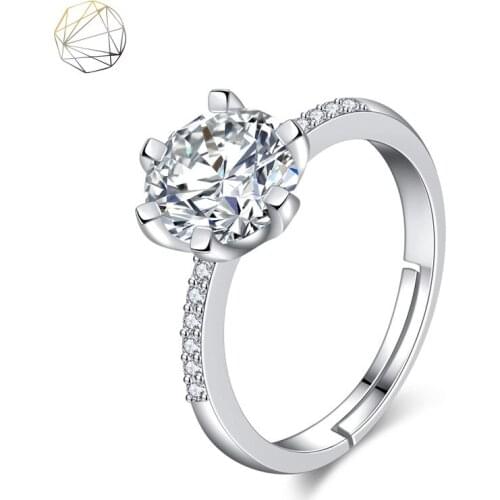 Hot Selling Platinum Copper Silver Plated Ring Womens Zircon Ring Micro-inlaid Six Prong Row Ring Jewelry