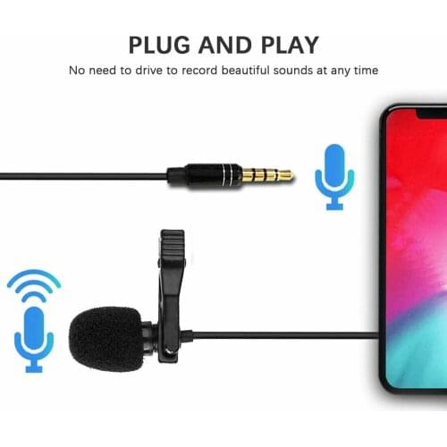 UHF Clip-on Lapel Mic Omnidirectional Stereo 3.5mm Jack Plug Podcast Teaching Condenser Noise-Cancelling Lavalier Microphone