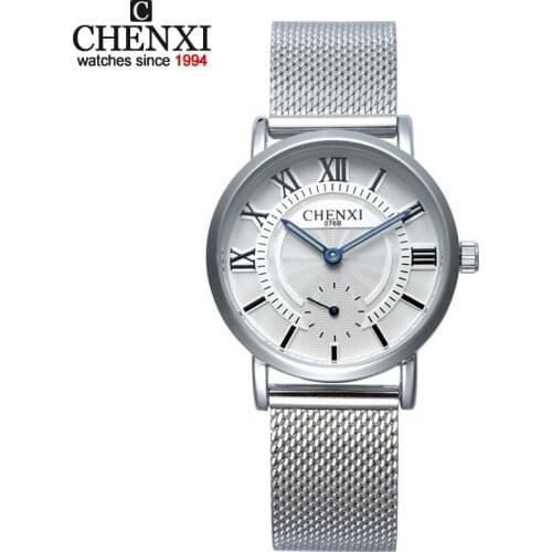 CHENXI Fashion Simple Watches Womens Watches Stainless Steel Mesh Belt Quartz Watch Small Seconds Watch Couple Watches Gift