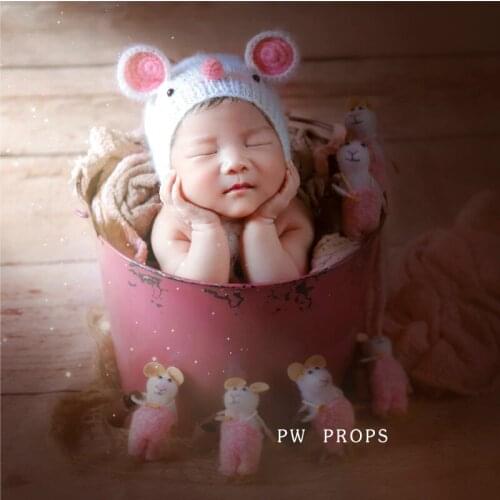 Knit Mohair Soft Hat Crochet Animal Bonnet Newborn Photography Props Knitted Baby Girl Boy Hat Infant Sleepy Bonnet Photo Prop