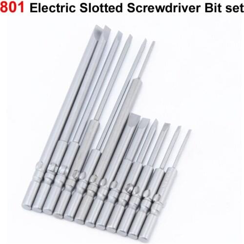 12pcs/lot Round 5mm Shank 801 Electric Slotted Screwdriver bit set Parts 60mm & 100mm long Size 1.6mm 2.0mm 2.5mm 3mm 4mm 5mm