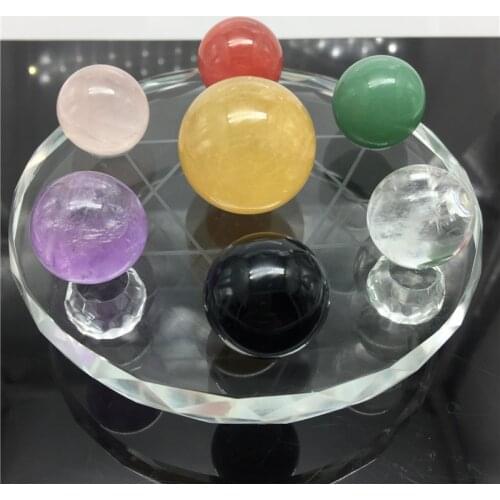 Natural quartz crystal ball seven star array rose quartz amethyst stone obsidian wicca decor meditation healing rune stones