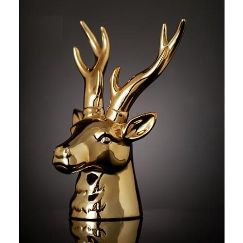 NORDIC SIMPLE PLATING GOLD DEER HEAD ART SCULPTURE ANIMALS STATUE CERAMICS CRAFTS OFFICE DECORATIONS FOR HOME WEDDING GIFT R3619