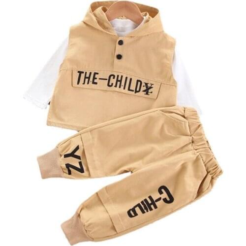 New Spring Baby Cotton Clothes Children Boys Hooded Vest T Shirt Pants 3Pcs/Set Infant Sportswear Autumn Toddler Casual Costume