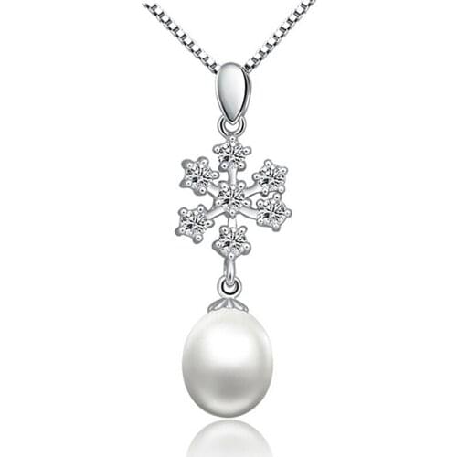 Natural freshwater pearl Necklace snow design pendant 925 sterling silver choker fashion jewelry for women 2017 Christmas gift
