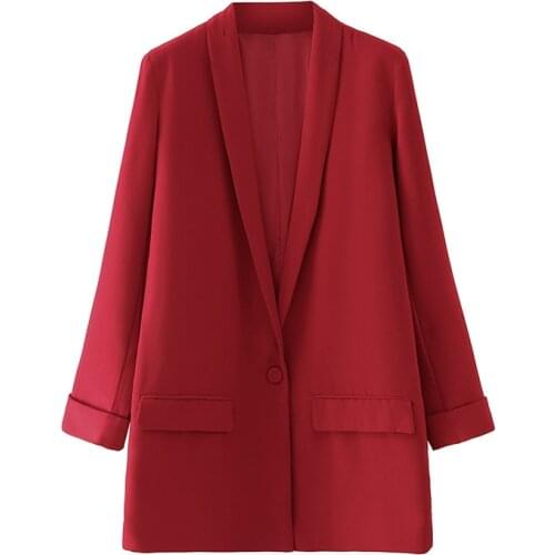 Women Red Blazer Jacket Casual Work Suit Coat Office Lady Fashion Pockets Long Sleeve Suit Blazers Female