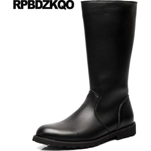 Casual Zipper Black Riding Tall Plus Size Cheap Non Slip Fall Boots Mid Calf 2018 Mens Shoes Designer Autumn Pointed Toe