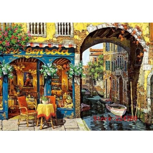 Riverside Cafe shop scenery Needlework Crafts 14ct Unprinted Handmade Embroidery Aida Counted Cross Stitch Kits Set DIY Home