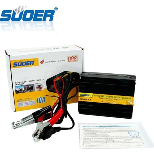 Suoer【 Battery charger 】 Digital Display Car Battery Charger 6V 12V Rechargeable Portable Battery Charger (SON-10A+)
