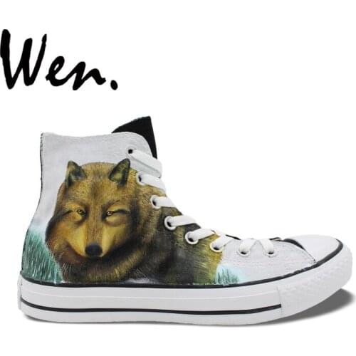 Wen High Top Sneakers Twilight Wolf Design Hand Painted Skate Shoes Custom Man Womans Gifts Canvas Clause Portable Sport Shoes
