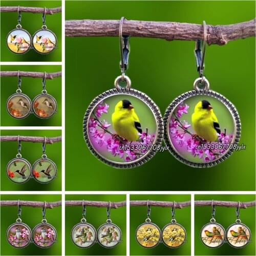 Vintage Women Charms Antique Birds Art Glass Stud Earrings Wedding Party Jewelry Fashion Peacock Hummingbird Earrings