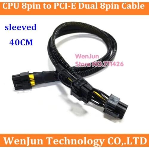 High Quality 40cm Sleeved CPU 8pin Male to PCI-E Dual 8pin(6+2) Video Card power cable CPU 8pin to 8+8pin pcie cable
