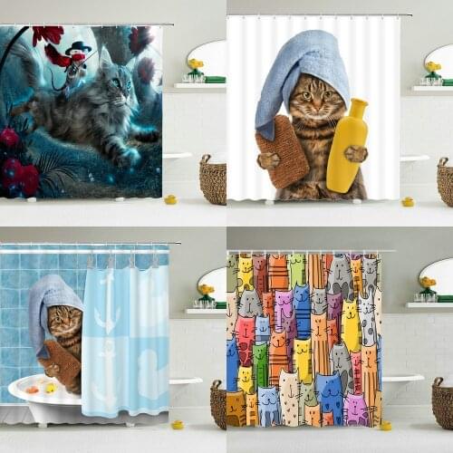 Funny Shower Curtains Bathroom Curtain With Hooks Decor Waterproof Cat Dog 3d Bath 180*180cm Creative Personality Shower Curtain